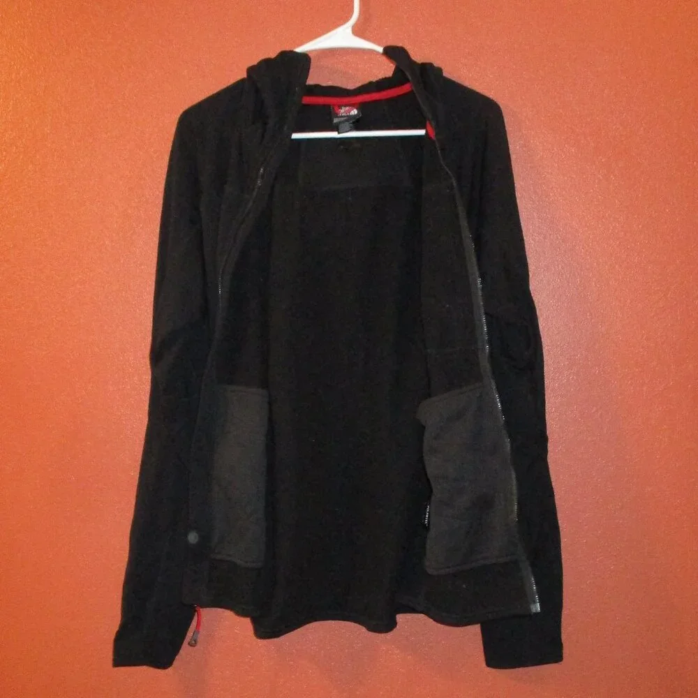 North Face Jacket Men Large Black Red Full Zip Pockets Outdoors Hooded Jacket